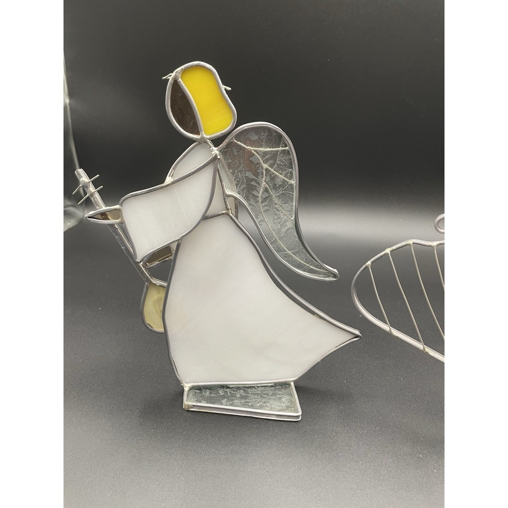 Vintage Stained Glass Angels With Instruments Set Of Two - Picture 14 of 14